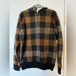 NWT J. Crew Plaid Hooded Sweater for Men - Brown and Black